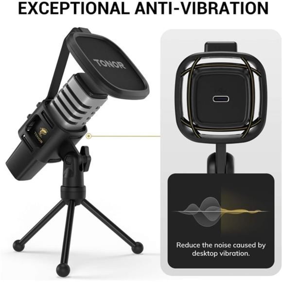 USB Microphone, TONOR Cardioid Condenser Computer PC Mic with Tripod Stand - Picture 3 of 6